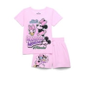 Disney Minnie Mouse \u0026 Friends Girls Graphic Tee and Shorts, 2-Piece Set, Sizes 4-10